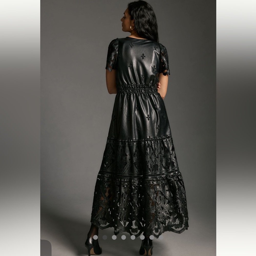 Anthropologie Somerset Black Faux Leather and Lace Maxi Dress - Picture 2 of 11